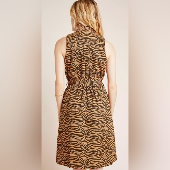 ANTHROPOLOGIE Maeve Tigresa Shirtdress Sleeveless Knee Length Tiger Print Size 6 - Picture 2 of 14